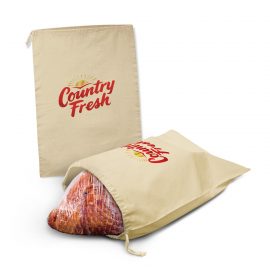 The Trends Ham Storage Bag is a handy drawstring bag for storing ham.  140gsm unbleached cotton.  Natural.  Great branded ham bags.