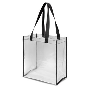 The Trends Collection Clarity Tote Bag is a stylish large tote bag made from crystal clear plastic. Black edges. Great transparent event tote bags.