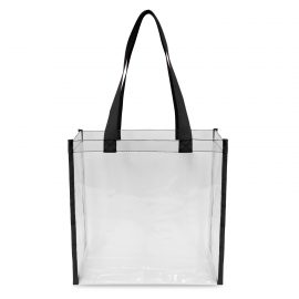 The Trends Collection Clarity Tote Bag is a stylish large tote bag made from crystal clear plastic.  Black edges.  Great transparent event tote bags. 
