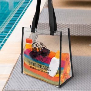 111938 TRENDS Clarity Tote Bag The Trends Clarity Tote Bag is a stylish large tote bag made from crystal clear plastic. Black edges. Great transparent event tote bags.