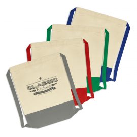 The Trends Collection Reno Cotton Drawstring Bag is a sturdy 2 tone drawstring bag.  220gsm unbleached cotton canvas.  Great branded drawstring bags.