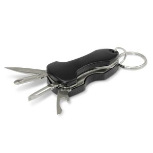 The Trends Collection Mustang Mukti Tool Key Ring is a handy 6 function multi tool with key ring. In Black. Printed or laser engraved. Functional promo products.