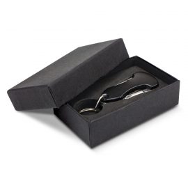 The Trends Collection Mustang Mukti Tool Key Ring is a handy 6 function multi tool with key ring.  In Black.  Printed or laser engraved.  Functional promo products.