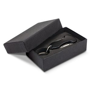 The Trends Collection Mustang Mukti Tool Key Ring is a handy 6 function multi tool with key ring. In Black. Printed or laser engraved. Functional promo products.