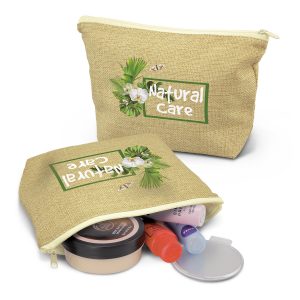 The Trends Collection Ava Cosmetic Bag is a small cosmetic bag made from poly-jute. Natural Look. Great branded cosmetic bags from Trends Collection.