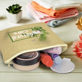 The Trends Collection Ava Cosmetic Bag is a small cosmetic bag made from poly-jute.  Natural Look.  Great branded cosmetic bags from Trends Collection.