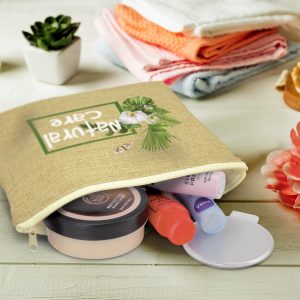 116871 Trends Collection Ava Cosmetic Bag The Trends Collection Ava Cosmetic Bag is a small cosmetic bag made from poly-jute. Natural Look. Great branded cosmetic bags from Trends Collection.