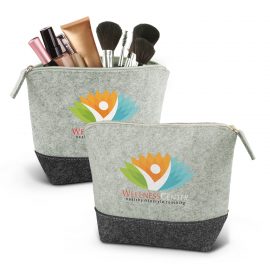 The Trends Collection Cassini Cosmetic Bag is a medium 2 tone cosmetic bag.  Poly-felt Grey.  Great branded cosmetic bags for your beauty customers.