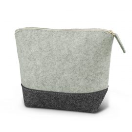 The Trends Collection Cassini Cosmetic Bag is a medium 2 tone cosmetic bag.  Poly-felt Grey.  Great branded cosmetic bags for your beauty customers.
