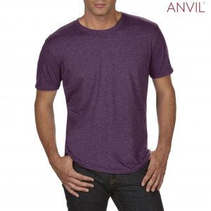 6750 Anvil Tri Blend Adult Combed Ring Spun Tee - Heather Aubergine The Anvil Tri Blend Adult Combed Ring Spun Tee is a 159gm2 pre shrunk 50% polyester tee. 6 colours. S - 3XL. Great branded polyester/cotton tees.