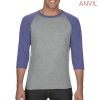 6755 Anvil Tri-Blend 3/4 Sleeve Raglan Tee – Heather Grey/Heather Blue