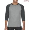 6755 Anvil Tri-Blend 3/4 Sleeve Raglan Tee – Heather Grey/Heather Dark Grey