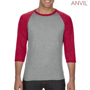 The Anvil Tri-Blend Adult 3/4 Sleeve Raglan Tee is a 159gsm 3/4 sleeve tee. 4 colour combinations. XS - 2XL. Great brandable raglan tees from Anvil.