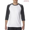 6755 Anvil Tri-Blend 3/4 Sleeve Raglan Tee – White/Heather Dark Grey