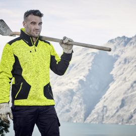 The Syzmik Streetworx Reinforced 1/4 Zip Hoodie is a knitted polyester hoodie with contrast softshell panels.  Up to 7XL.  5 colours.  Great knitted hoodies.