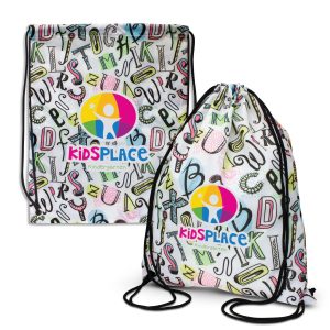 The Trends Collection Akron Drawstring Bag is a medium size drawstring backpack.  Sublimation full colour printed.  Great branded sublimated drawstring bags.
