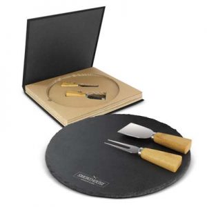 116729 Trends Collection Ashford Slate Cheese Board The Trends Collection Ashford Slate Cheese Board Set is a luxury round slate cheese board set. Laser Engraved on slate. Great branded cheese boards from Trends Collection.