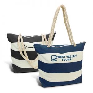 The Trends Collection Bali Tote Bag is an XL leisure tote bag with striped pattern.  510gsm cotton canvas with rope handles.  2 colours.  Great branded tote bags.
