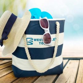 The Trends Collection Bali Tote Bag is an XL leisure tote bag with striped pattern.  510gsm cotton canvas with rope handles.  2 colours.  Great branded tote bags.