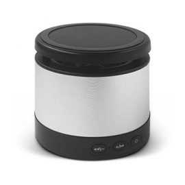 The Trends Collection Alcan Speaker Wireless Charger is a multi purpose 3W Bluetooth speaker with built in wireless charger.  Silver.  Great tech promo products.