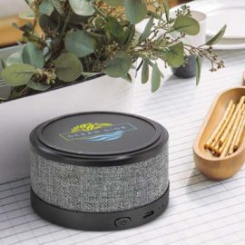 The Trends Collection Icarus Speaker Wireless Charger is a compact 3w bluetooth speaker with heather style finish.  Great branded wireless charging speakers.
