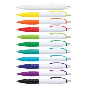 The Trends Collection Xena Pen is a retractable plastic ball pen has a contoured barrel with chrome push button.  11 colours.  Great branded pens.