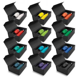 The Trends Collection Mirage Vacuum Gift Set includes the Mirage Powder Coated Vacuum Bottle & Verona Vacuum Cup.  12 colours,  Great corporate gift sets.