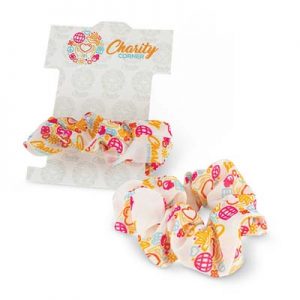 The Trends Collection Hair Scrunchie - Set of 2 has a card that can also be printed. Sublimation full colour printed scrunchies. Great hair promo products.