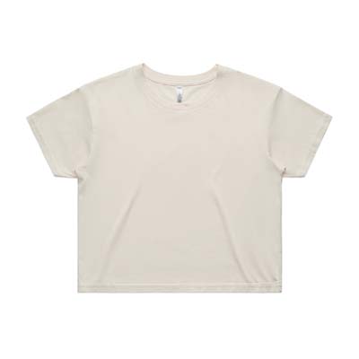 The AS Colour Womens Crop Tee is a relaxed fit. crew neck, mid weight tee.  17 colours.  XS - XL.  Great branded printed crop tees from AS Colour.
