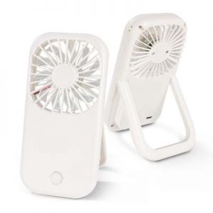 The TRENDS Opal Desk Fan is a compact and portable USB powered fan. Large branding area. Black or White. Great branded tech promo products.