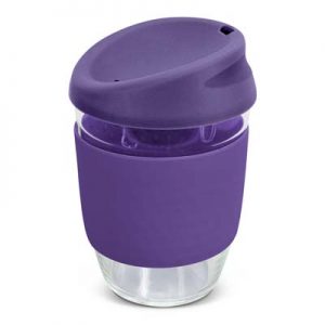 The TRENDS Nova Cup - Borosilicate 250ml is an elegant reusable borosilicate coffee cup.  15 colours for lids and bands.  Great branded cups.
