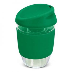 The TRENDS Nova Cup - Borosilicate 250ml is an elegant reusable borosilicate coffee cup.  15 colours for lids and bands.  Great branded cups.