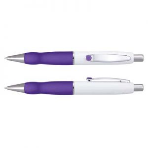 The TRENDS Turbo Pen - White Barrel is a retractable brass ball pen with soft rubber grip. 11 colours.  Great branded pens for you and your clients.