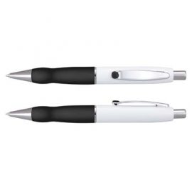 The TRENDS Turbo Pen - White Barrel is a retractable brass ball pen with soft rubber grip. 11 colours.  Great branded pens for you and your clients.