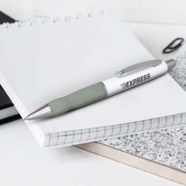 The TRENDS Turbo Pen - White Barrel is a retractable brass ball pen with soft rubber grip. 11 colours.  Great branded pens for you and your clients.