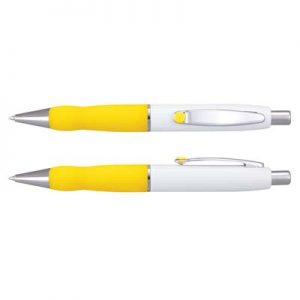 The TRENDS Turbo Pen - White Barrel is a retractable brass ball pen with soft rubber grip. 11 colours.  Great branded pens for you and your clients.