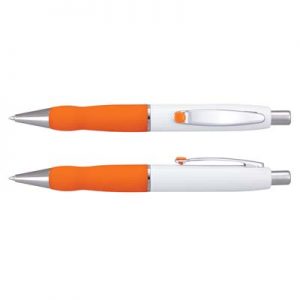 The TRENDS Turbo Pen - White Barrel is a retractable brass ball pen with soft rubber grip. 11 colours.  Great branded pens for you and your clients.
