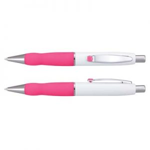 The TRENDS Turbo Pen - White Barrel is a retractable brass ball pen with soft rubber grip. 11 colours.  Great branded pens for you and your clients.
