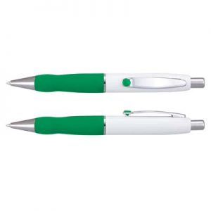 The TRENDS Turbo Pen - White Barrel is a retractable brass ball pen with soft rubber grip. 11 colours.  Great branded pens for you and your clients.