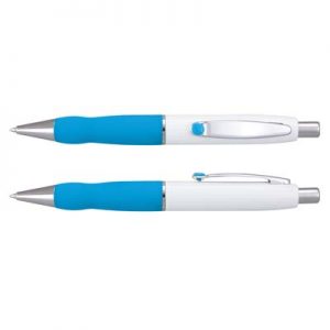 The TRENDS Turbo Pen - White Barrel is a retractable brass ball pen with soft rubber grip. 11 colours.  Great branded pens for you and your clients.