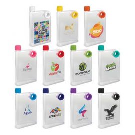 The TRENDS Accent Drink Bottle Frosted is a 400ml water bottle shaped like a notebook.  11 colours.  Great branded futuristic drink bottles.