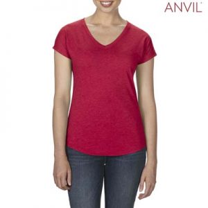 The Anvil Tri Blend Ladies V-Neck Tee is a 159gm2 pre shrunk 50% polyester tee.  6 colours.  XS - 2XL.  Great branded tri blend tees.