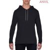 987_ Anvil Adult Lightweight Long Sleeve Hooded Tee – Black
