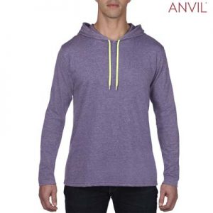 The Anvil Lightweight Long & Lean Sleeve Hooded Tee is a 150gsm pre shrunk 100% ring spun cotton hooded tee. 5 colours. Great branded lightweight hooded tees.