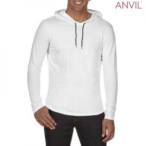 The Anvil Lightweight Long & Lean Sleeve Hooded Tee is a 150gsm pre shrunk 100% ring spun cotton hooded tee. 5 colours. Great branded lightweight hooded tees.