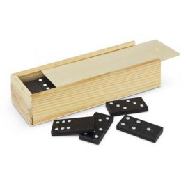 The TRENDS Dominoes Game is a classic game of dominoes in a wooden box with sliding lid.  Branded eco promotional products from TRENDS.