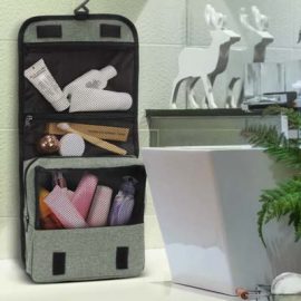 The TRENDS Knox Toiletry Bag is a lightweight toiletry bag with 2 tone heather style fabric finish.  Grey.  Great printed travel and beauty promo products.
