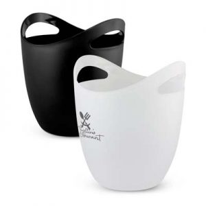 The TRENDS Eureka Ice bucket is a stylish ice bucket with curved design and handles. Black or White. Great branded ice buckets from TRENDS.