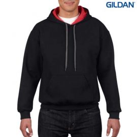 The Gildan Adult Contrast Hooded Sweatshirt is a 50% cotton contrast jersey lined hooded hoodie. 6 colours.  S - 3XL.  Great branded contrast hoodies.
