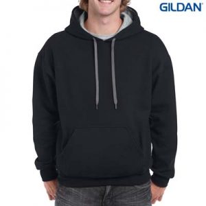 The Gildan Adult Contrast Hooded Sweatshirt is a 50% cotton contrast jersey lined hooded hoodie. 6 colours. S - 3XL. Great branded contrast hoodies.